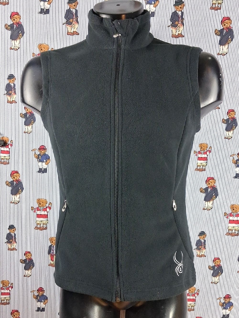 Women's Spyder Athletic Cut Full Zip Mock Neck Outdoors Ski Black Fleece Vest